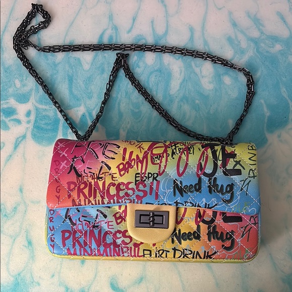 Handbags - Colorful Graffiti Chain Shoulder Bag